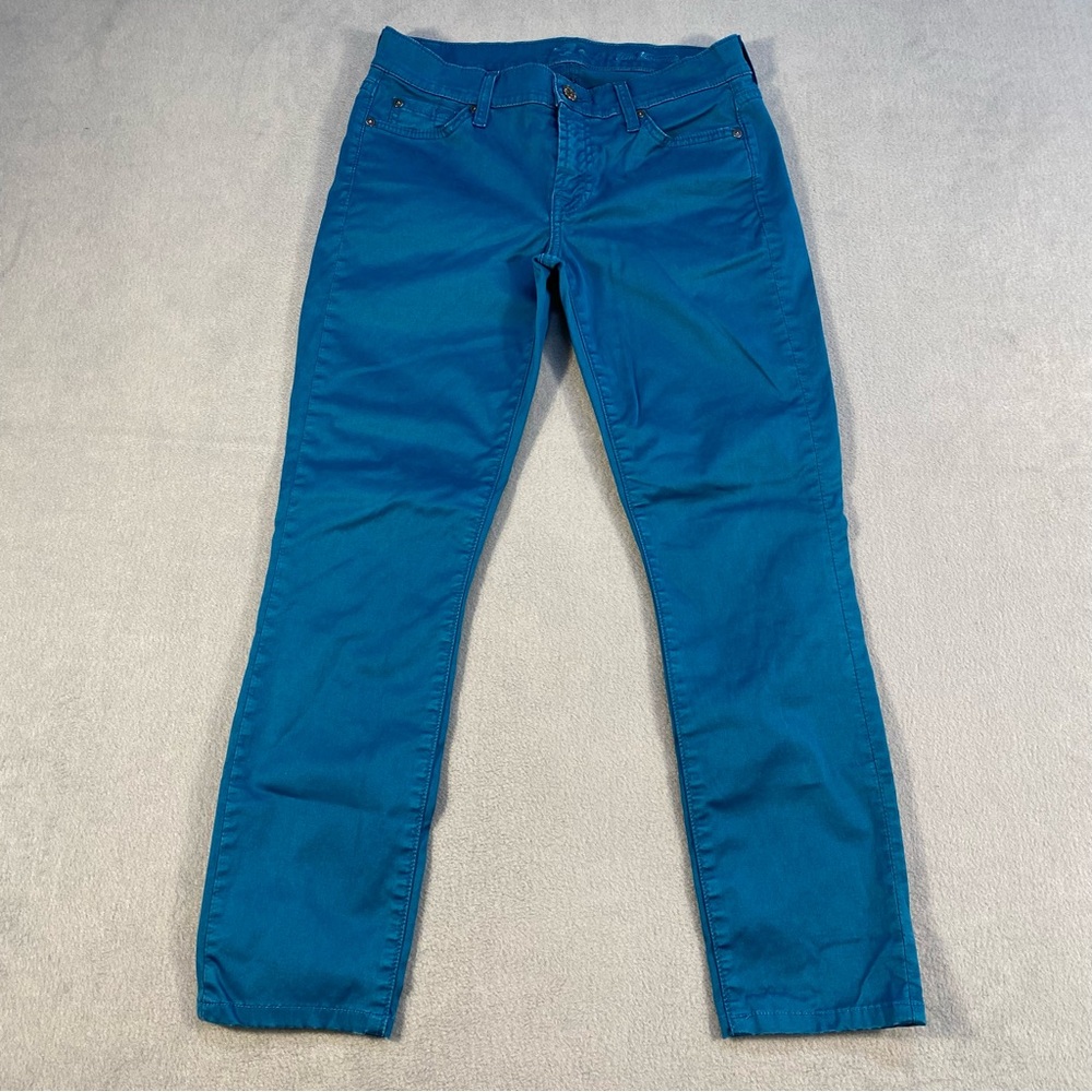 7 for all mankind Gwenevere women’s teal/blue stretch skinny jeans, size 27